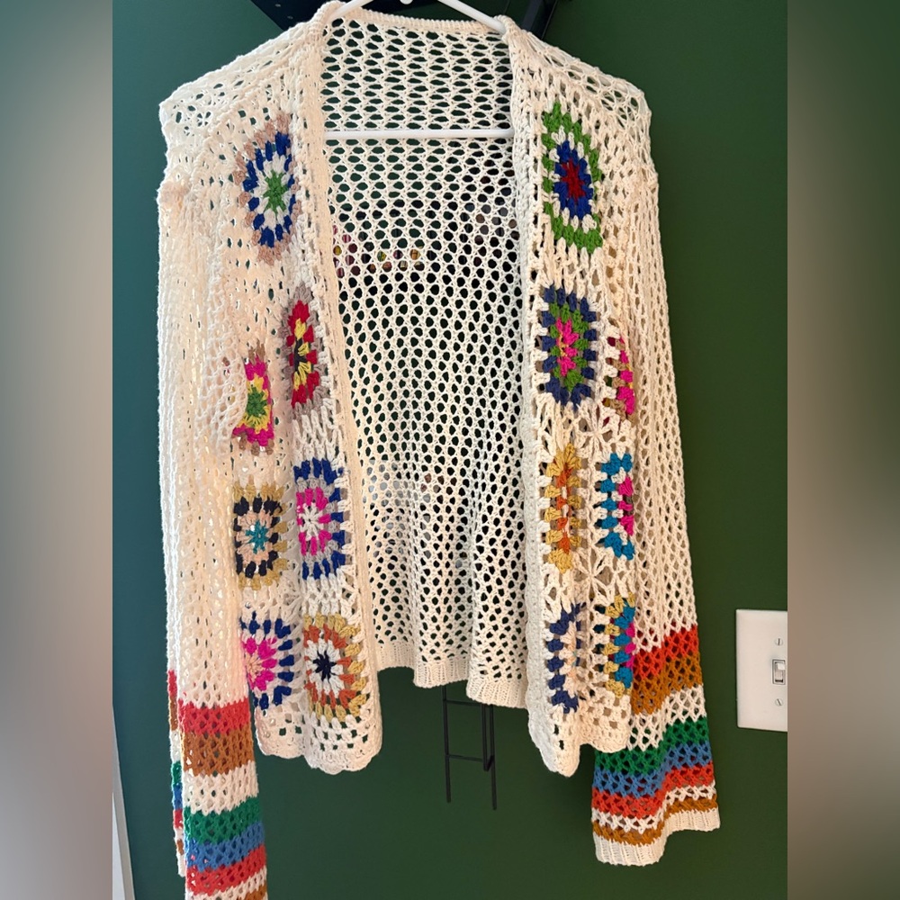 Colorful Crochet Open-Front Sweater